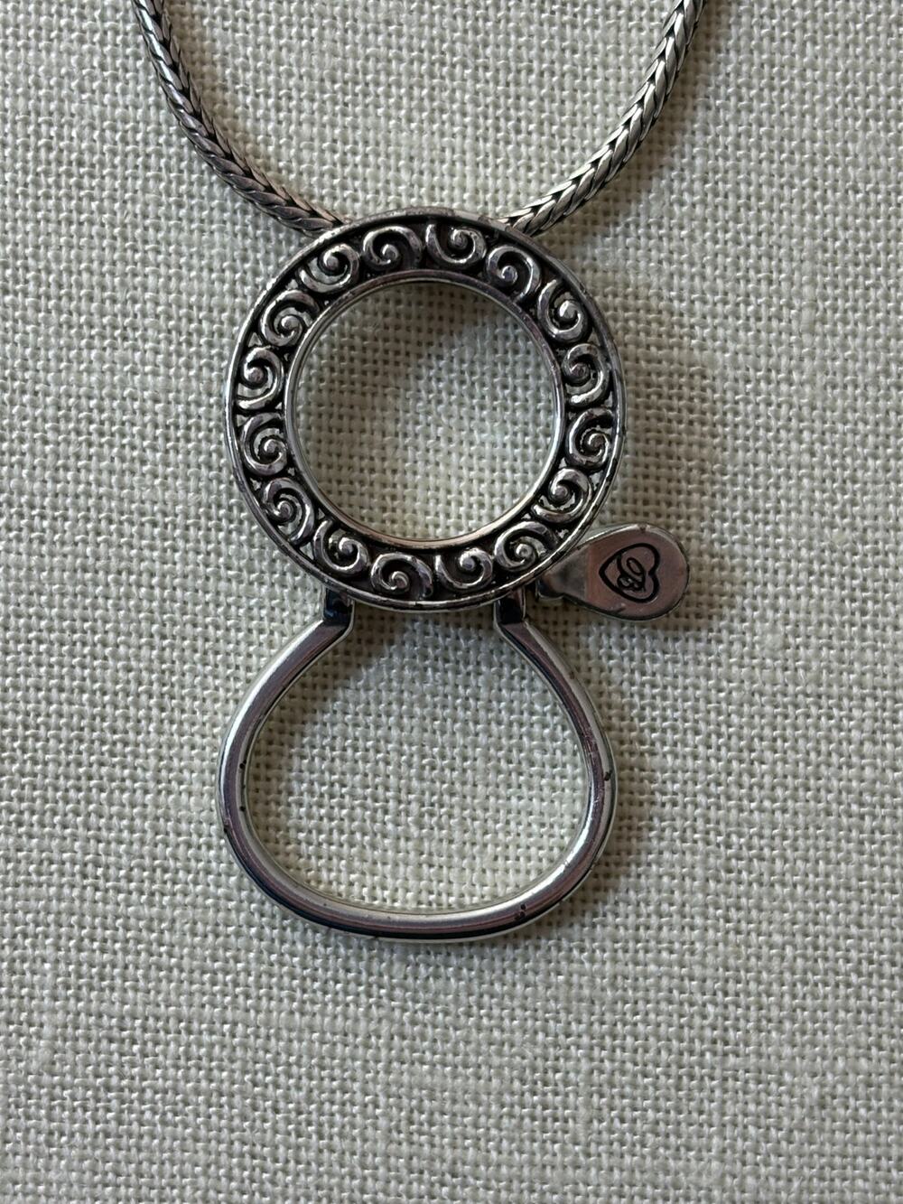 Brighton Long Silver Tone Necklace Scroll Circle Pendant Pre-Owned As Is